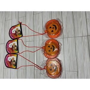 Lot of 3 Vintage 1995 Advance Int'l Halloween Pumpkin Reflector Necklaces 14"